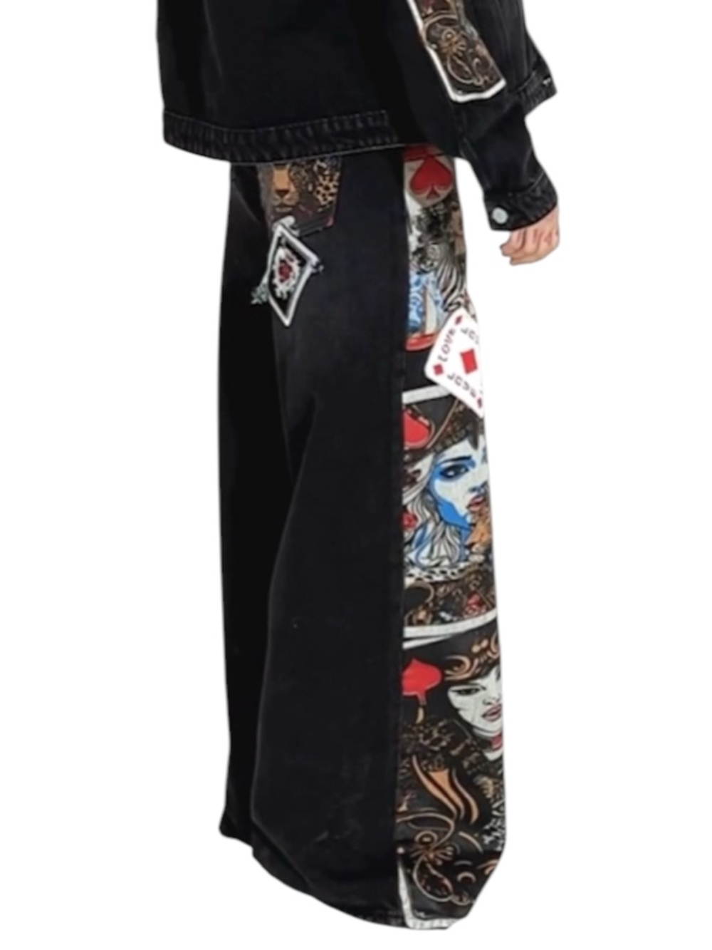 Akira RARE Queen Of Hearts Printed & Embellished Denim Jeans Pants Size 33/17 - Picture 5 of 15